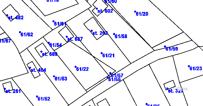 Parcela st. 61/21 v KÚ Tašovice, Katastrální mapa