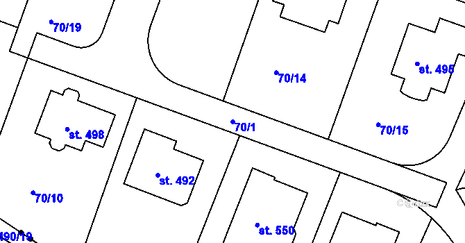 Parcela st. 70/1 v KÚ Tašovice, Katastrální mapa