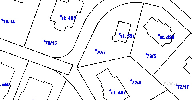 Parcela st. 70/7 v KÚ Tašovice, Katastrální mapa