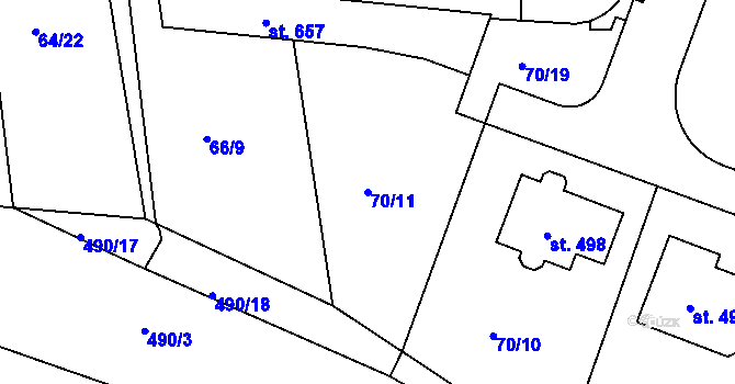 Parcela st. 70/11 v KÚ Tašovice, Katastrální mapa