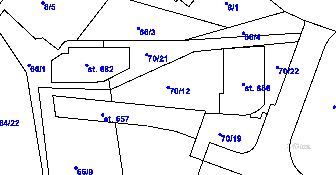 Parcela st. 70/12 v KÚ Tašovice, Katastrální mapa