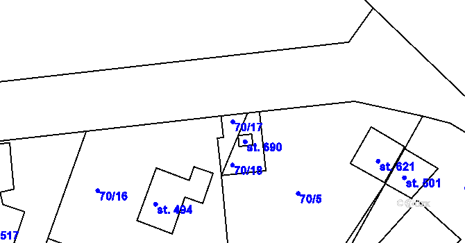 Parcela st. 70/17 v KÚ Tašovice, Katastrální mapa