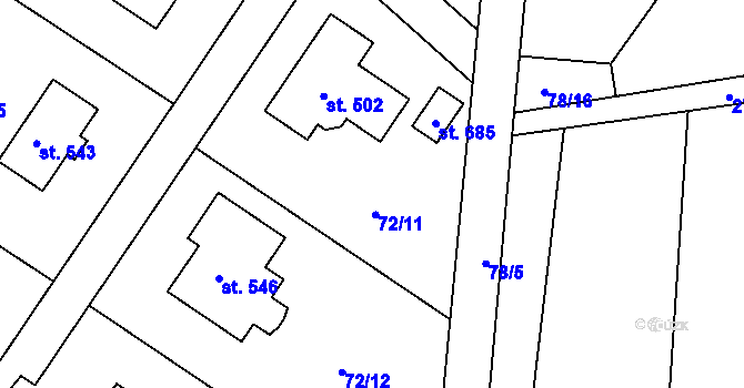 Parcela st. 72/11 v KÚ Tašovice, Katastrální mapa