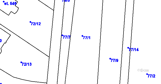 Parcela st. 77/1 v KÚ Tašovice, Katastrální mapa
