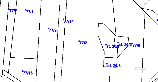 Parcela st. 77/2 v KÚ Tašovice, Katastrální mapa