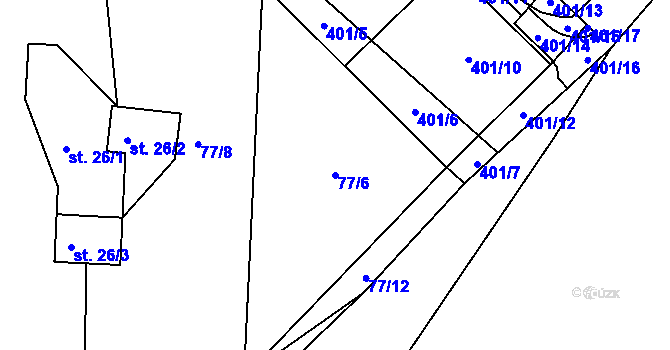 Parcela st. 77/6 v KÚ Tašovice, Katastrální mapa