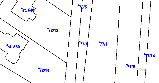 Parcela st. 77/7 v KÚ Tašovice, Katastrální mapa