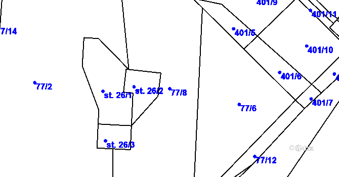 Parcela st. 77/8 v KÚ Tašovice, Katastrální mapa