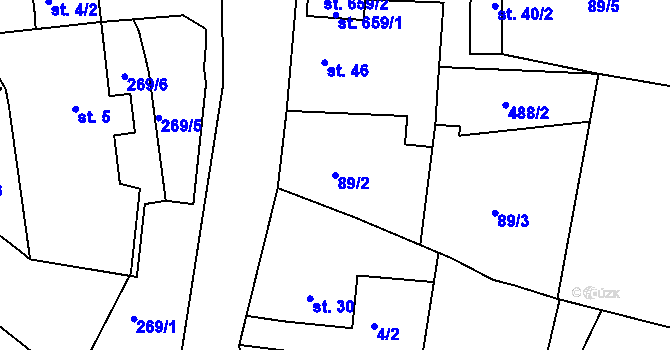 Parcela st. 89/2 v KÚ Tašovice, Katastrální mapa