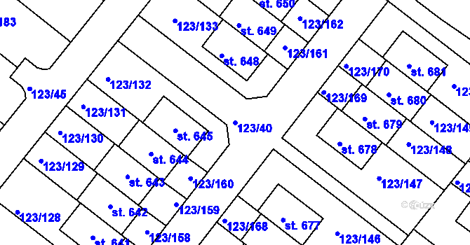 Parcela st. 123/40 v KÚ Tašovice, Katastrální mapa