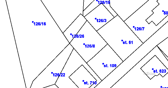 Parcela st. 126/8 v KÚ Tašovice, Katastrální mapa