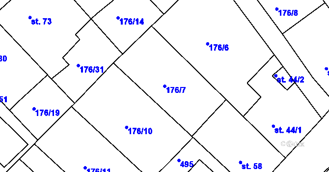 Parcela st. 176/7 v KÚ Tašovice, Katastrální mapa