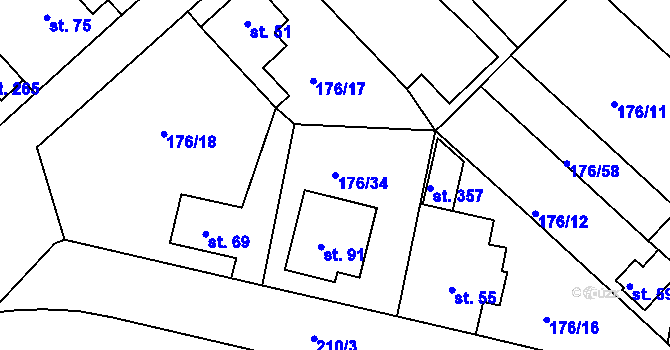 Parcela st. 176/34 v KÚ Tašovice, Katastrální mapa