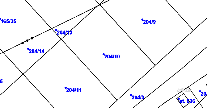 Parcela st. 204/10 v KÚ Tašovice, Katastrální mapa