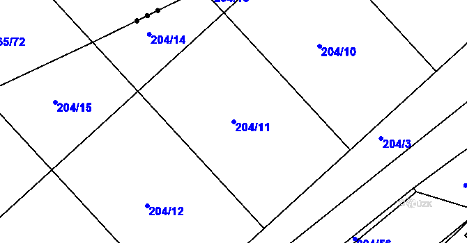 Parcela st. 204/11 v KÚ Tašovice, Katastrální mapa