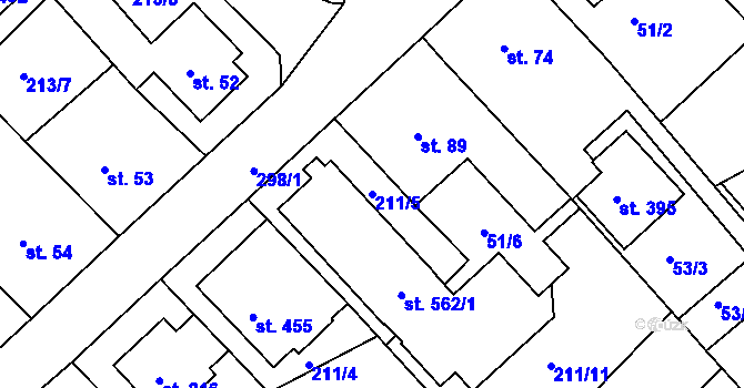 Parcela st. 211/5 v KÚ Tašovice, Katastrální mapa