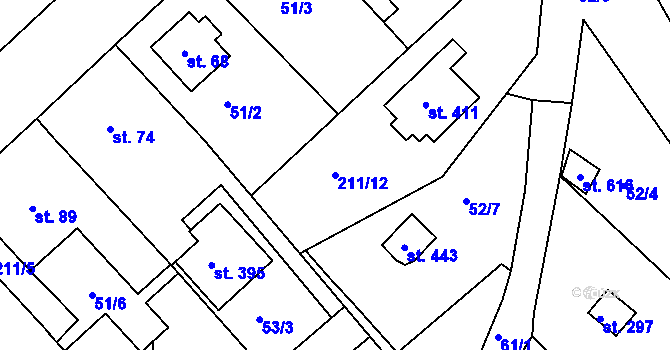 Parcela st. 211/12 v KÚ Tašovice, Katastrální mapa