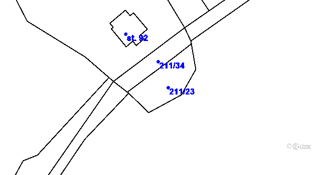 Parcela st. 211/23 v KÚ Tašovice, Katastrální mapa