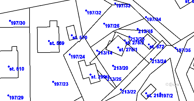 Parcela st. 213/14 v KÚ Tašovice, Katastrální mapa