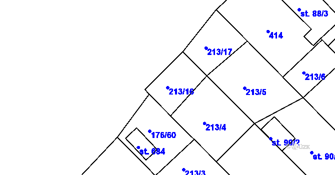 Parcela st. 213/16 v KÚ Tašovice, Katastrální mapa