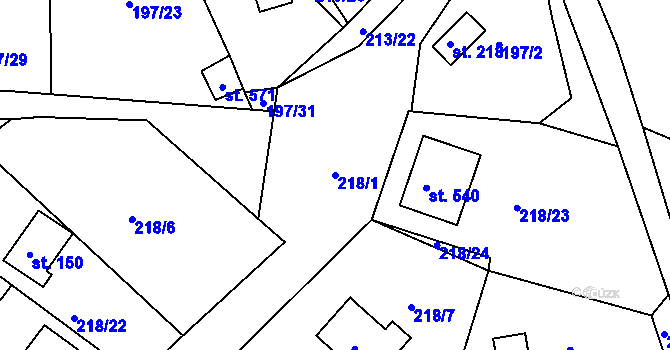 Parcela st. 218/1 v KÚ Tašovice, Katastrální mapa