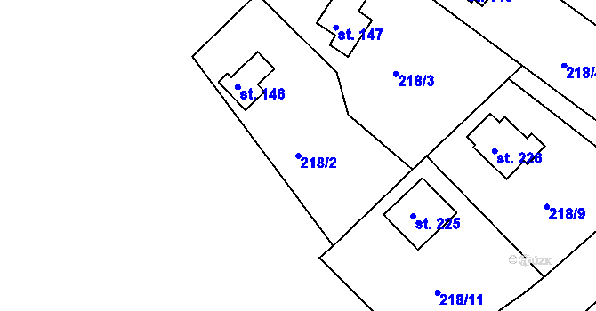 Parcela st. 218/2 v KÚ Tašovice, Katastrální mapa