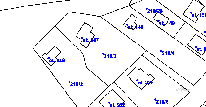 Parcela st. 218/3 v KÚ Tašovice, Katastrální mapa