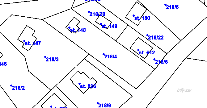 Parcela st. 218/4 v KÚ Tašovice, Katastrální mapa