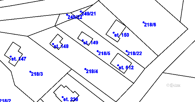 Parcela st. 218/5 v KÚ Tašovice, Katastrální mapa