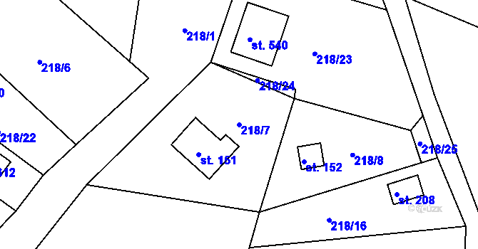Parcela st. 218/7 v KÚ Tašovice, Katastrální mapa