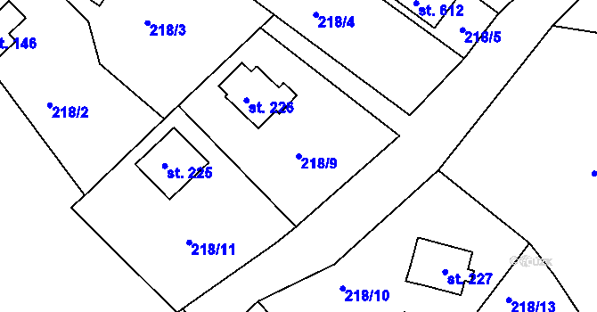 Parcela st. 218/9 v KÚ Tašovice, Katastrální mapa