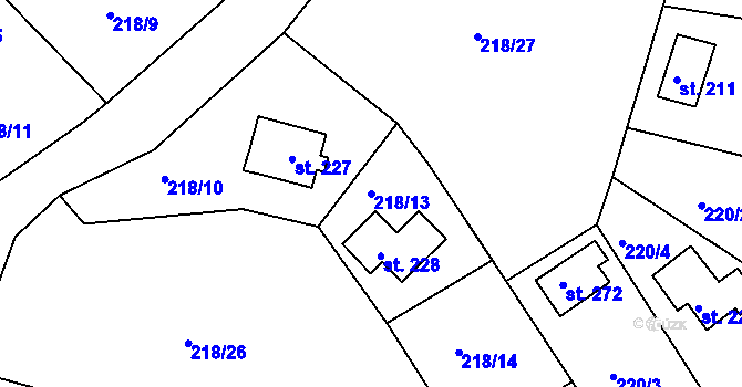 Parcela st. 218/13 v KÚ Tašovice, Katastrální mapa