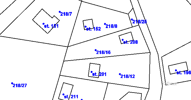 Parcela st. 218/16 v KÚ Tašovice, Katastrální mapa