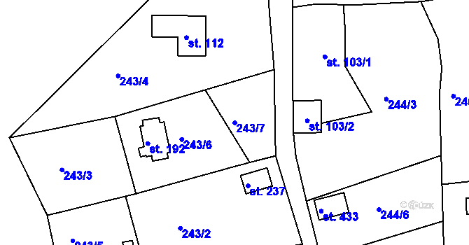 Parcela st. 243/7 v KÚ Tašovice, Katastrální mapa