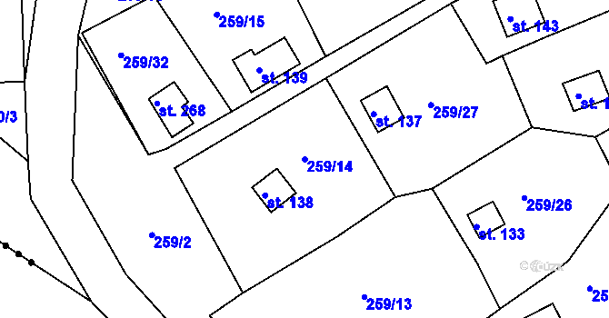 Parcela st. 259/14 v KÚ Tašovice, Katastrální mapa