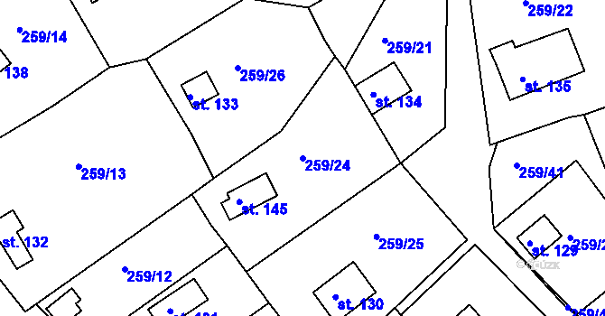Parcela st. 259/24 v KÚ Tašovice, Katastrální mapa