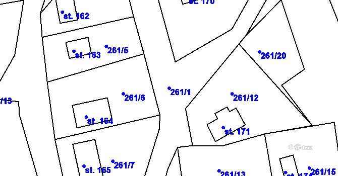 Parcela st. 261/1 v KÚ Tašovice, Katastrální mapa