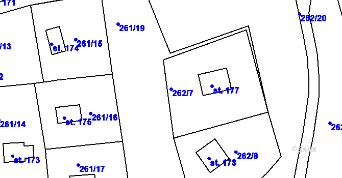 Parcela st. 262/7 v KÚ Tašovice, Katastrální mapa