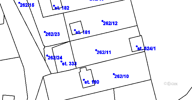 Parcela st. 262/11 v KÚ Tašovice, Katastrální mapa