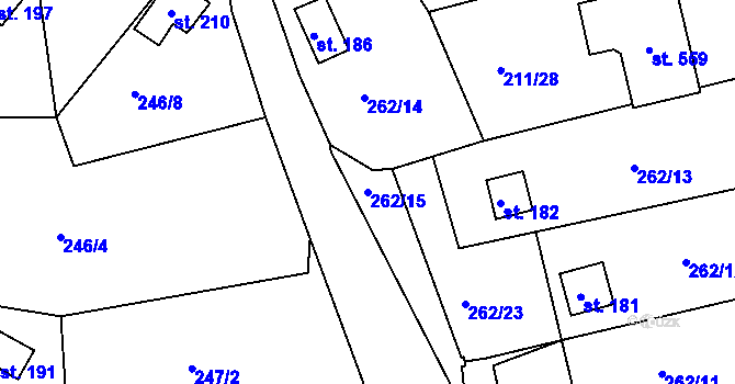 Parcela st. 262/15 v KÚ Tašovice, Katastrální mapa