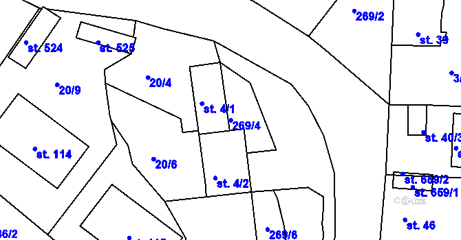 Parcela st. 269/4 v KÚ Tašovice, Katastrální mapa