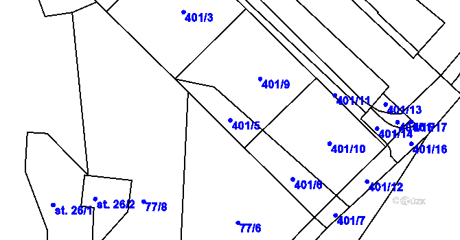 Parcela st. 401/5 v KÚ Tašovice, Katastrální mapa