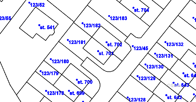 Parcela st. 701 v KÚ Tašovice, Katastrální mapa