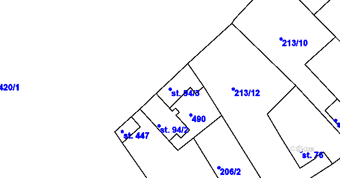 Parcela st. 94/3 v KÚ Tašovice, Katastrální mapa