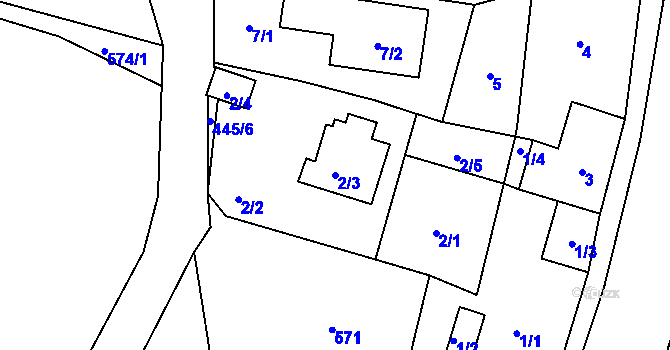 Parcela st. 2/3 v KÚ Doubí u Liberce, Katastrální mapa