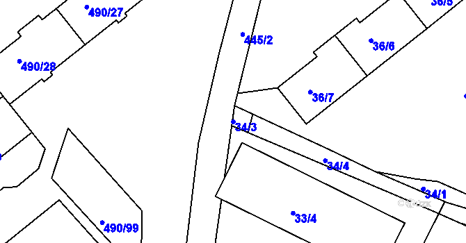 Parcela st. 34/3 v KÚ Doubí u Liberce, Katastrální mapa