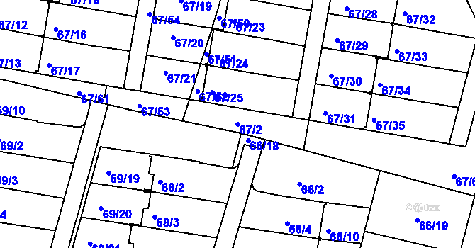 Parcela st. 67/2 v KÚ Doubí u Liberce, Katastrální mapa