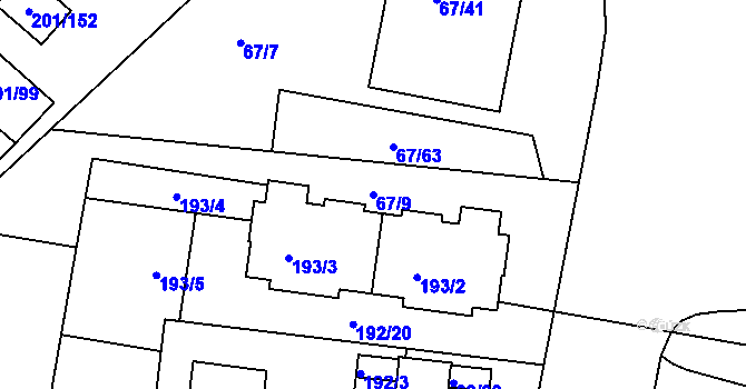 Parcela st. 67/9 v KÚ Doubí u Liberce, Katastrální mapa