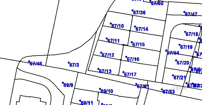 Parcela st. 67/12 v KÚ Doubí u Liberce, Katastrální mapa