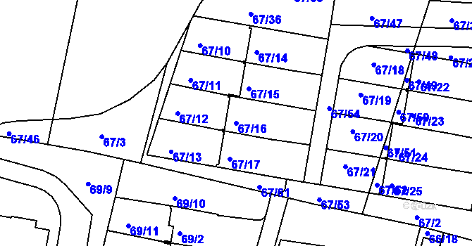 Parcela st. 67/16 v KÚ Doubí u Liberce, Katastrální mapa